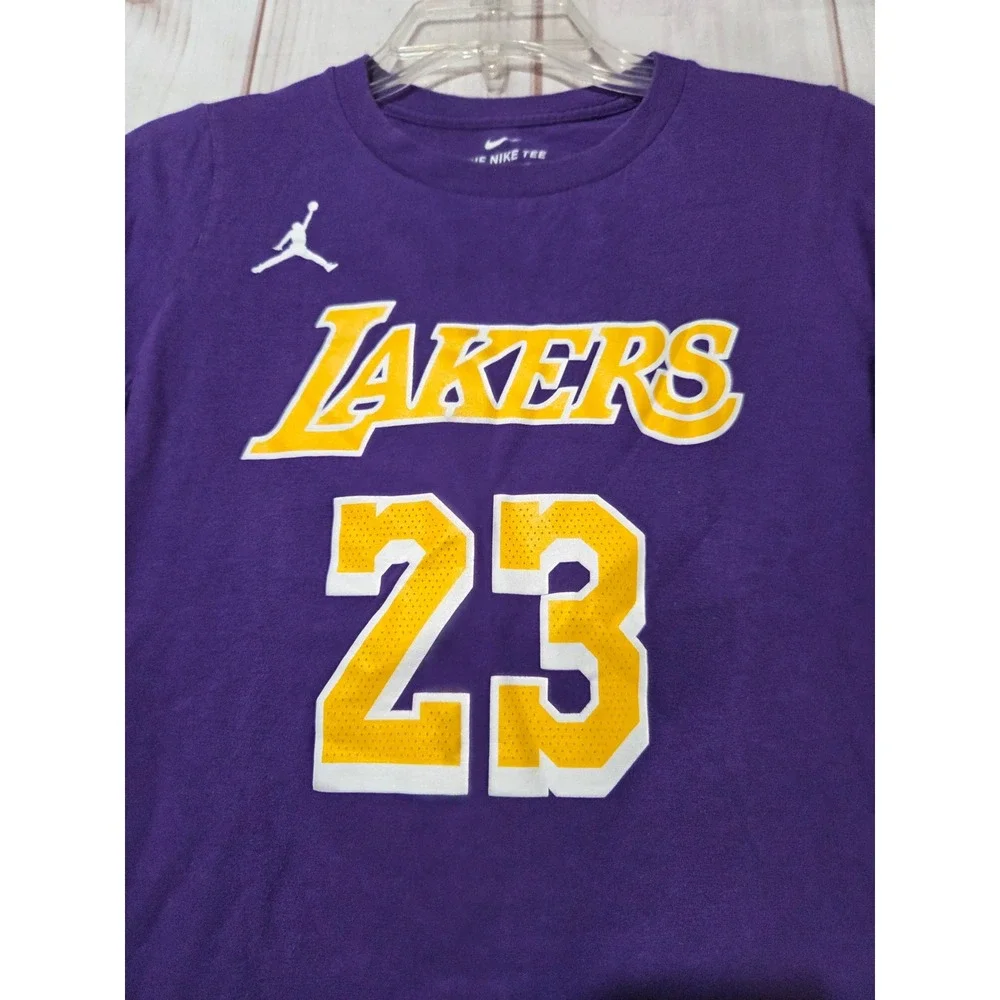 Nike Jordan Lakers LeBron James 23 Purple Youth Large‎ T-Shirt NBA Basketball